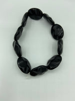 Natural Black Agate Gemstone Wavy Ovals Beaded Stretch Bracelet