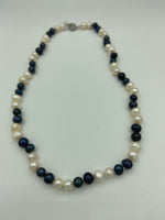 Natural Black and White Round Pearl 18 Inch Beaded Necklace