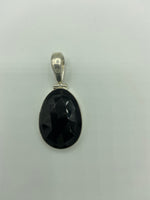 Natural Black Onyx Gemstone Faceted Oval Sterling Silver Pendant