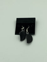 Natural Black Onyx Gemstone Carved Leaf Sterling Silver Dangle Earrings