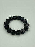 Natural Black Onyx Gemstone Flowers Beaded Stretch Bracelet