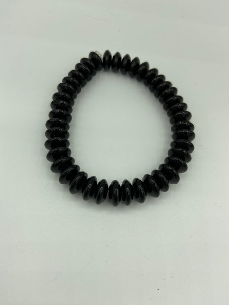 Natural Black Onyx Gemstone Chunky Rondelles Beaded Stretch Bracelet