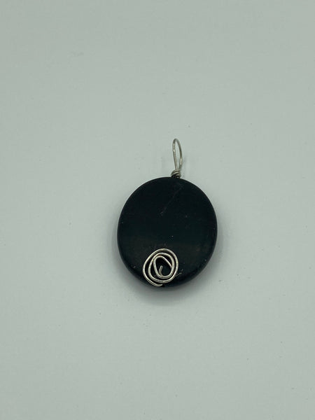 Natural Matte Black Onyx Gemstone Carved Oval Pendant