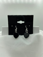 Natural Black Onyx Gemstone Dainty Heart Sterling Silver Dangle Earrings