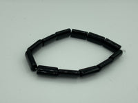 Natural Black Onyx Gemstone Rounded Rectangles Beaded Stretch Bracelet