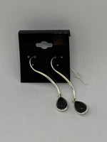Natural Black Onyx Gemstone Teardrop Cabochon Dangle Sterling Silver Earrings