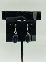 Natural Black Onyx Gemstone Twisted Oval Sterling Silver Dangle Earrings