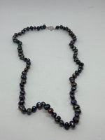 Natural Black Baroque Pearls Gemstone Beaded Necklace with Silver Star Clasp