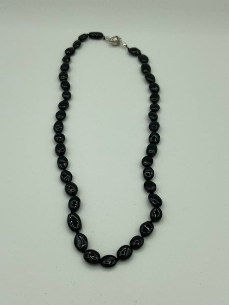 Natural Black Spinel Gemstone Ovals Beaded Necklace