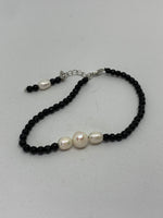 Natural Black Spinel and Pearl Gemstone Beaded Adjustable Bracelet
