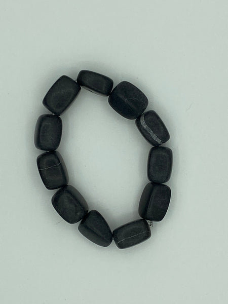Natural Blackstone Gemstone Chunky Rectangular Nuggets Beaded Stretch Bracelet