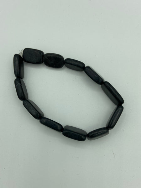 Natural Blackstone Gemstone Flat Rectangles Beaded Stretch Bracelet