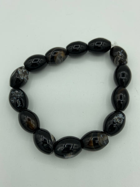 Natural Blackstone Gemstone Tapered Rectangular Tubes Beaded Stretch Bracelet