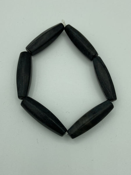 Natural Blackstone Gemstone Tapered Tubes Beaded Stretch Bracelet