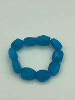 Natural Blue Agate Gemstone Chunky Faceted Freeform Beaded Stretch Bracelet