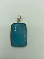 Natural Blue Chalcedony Gemstone Sterling Silver Rectangle Pendant