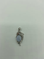Natural Blue Lace Agate Gemstone Sterling Silver Dolphin Pendant