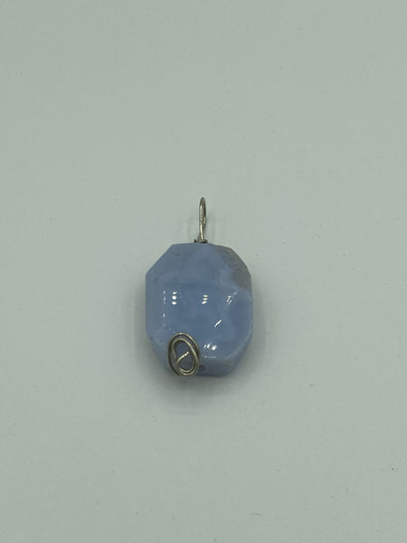 Natural Blue Lace Agate Gemstone Faceted Octagon Pendant