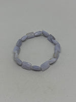 Natural Blue Lace Agate Gemstone Faceted Rectangles Beaded Stretch Bracelet