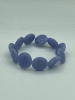 Natural Blue Lace Agate Gemstone Puffed Disks Beaded Stretch Bracelet