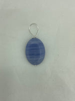 Natural Blue Lace Agate Gemstone Small Oval Pendant