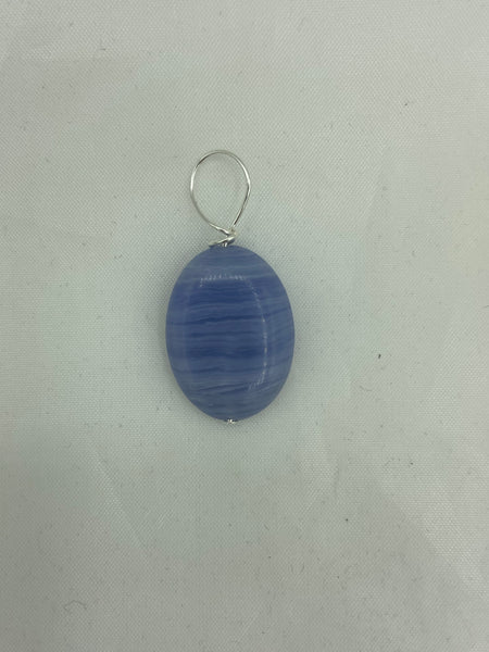 Natural Blue Lace Agate Gemstone Small Oval Pendant