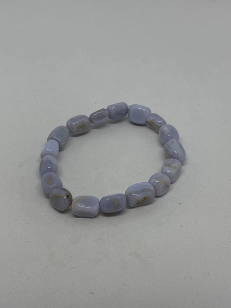 Natural Blue Lace Agate Gemstone Tumbled Cubes Beaded Stretch Bracelet