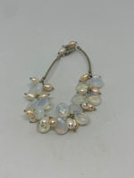 Natural Blue Opal Teardrop and Pearl Gemstone Cluster Beaded Adjustable Bracelet