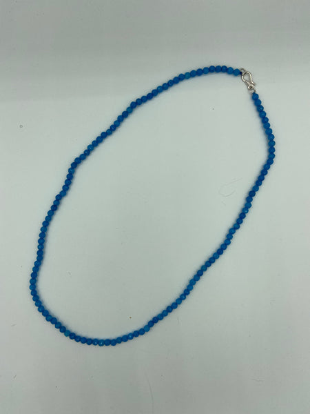 Natural Blue Topaz Gemstone Dainty Faceted Round Beaded Necklace