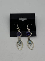 Natural Blue Topaz and Iolite Gemstone Sterling Silver Dangle Earrings
