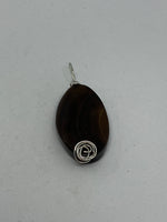 Natural Brown Agate Gemstone Carved Twisted Oval Pendant