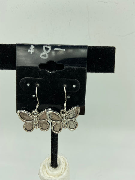 Silvertone Butterfly Charm Dangle Earrings with Silvertone or Sterling Hooks
