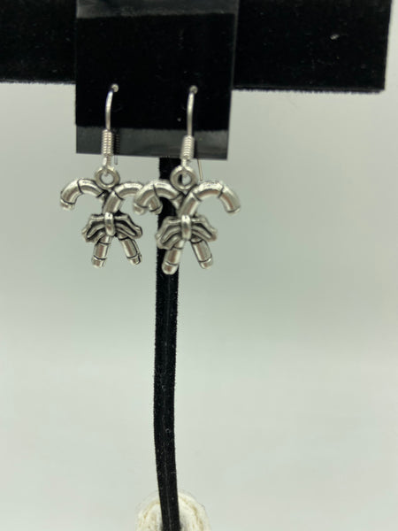 Silvertone Candy Canes Charm Dangle Earrings