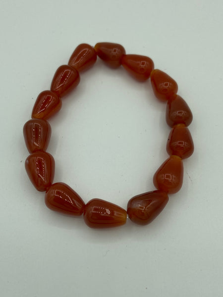 Natural Carnelian Gemstone Teardrops Beaded Stretch Bracelet