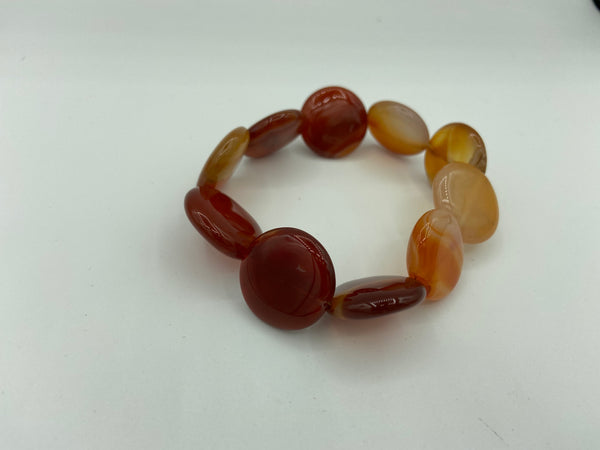 Natural Carnelian Gemstone Puffy Disks Beaded Stretch Bracelet