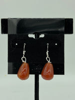 Natural Carnelian Gemstone Teardrops Beaded Sterling Silver Dangle Earrings