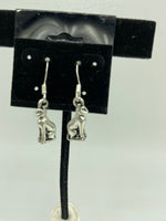 Silvertone 3D Sitting Cat Charm Dangle Earrings with Sterling Silver Hooks