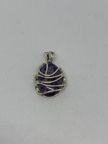 Natural Charoite Gemstone Oval Sterling Silver Wire Work Pendant