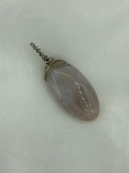 Natural Cherry Blossom Agate Gemstone Oval Pendant