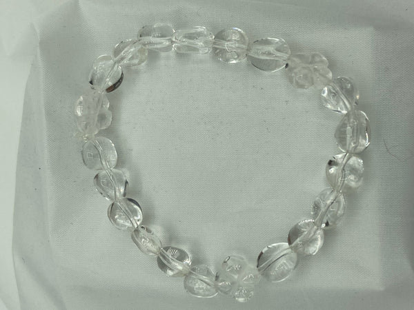 Natural Clear Quartz Gemstone Tumbled and Flowers Beaded Stretch Bracelet