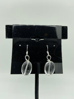 Natural Clear Quartz Gemstone Dainty Ovals Sterling Silver Dangle Earrings