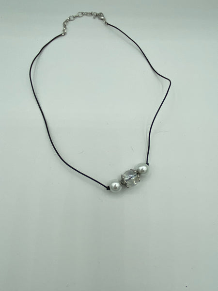 Glass Pearl and Clear Faceted Dainty Adjustable Beaded Necklace