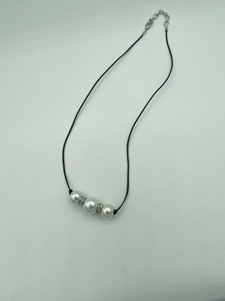 Dainty Glass Pearl and Silver Beaded Adjustable Necklace