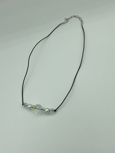 Clear, Yellow, and Silver Pearl Adjustable Glass Beaded Necklace