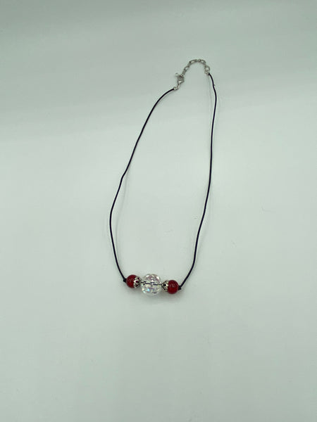 Dainty Red, Clear and Silver Glass Beaded Adjustable Necklace