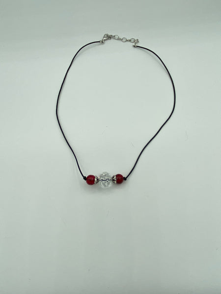 Red and Clear Glass Beaded Adjustable Dainty Necklace
