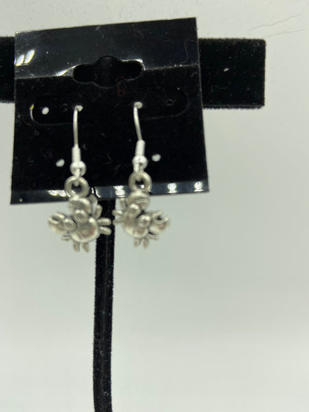 Silvertone Crab Charm Dangle Earrings with Sterling Silver Hooks