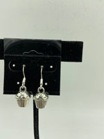 Silvertone Cupcake Charm Dangle Earrings with Sterling Silver Hooks
