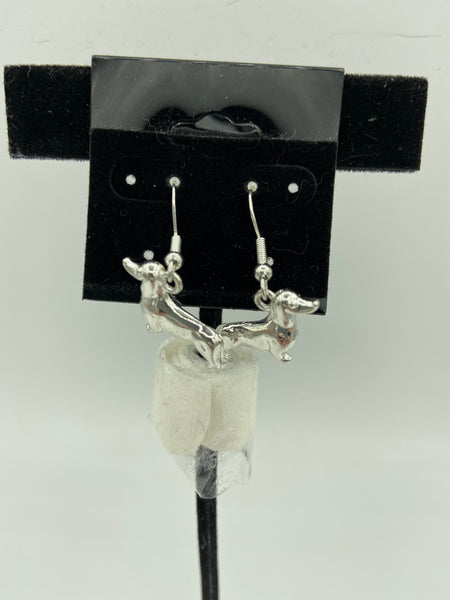 silvertone 3d dachshund charm dangle earrings with sterling silver hooks