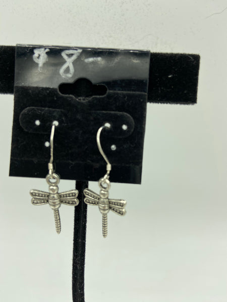 silvertone dragonfly charm dangle earrings